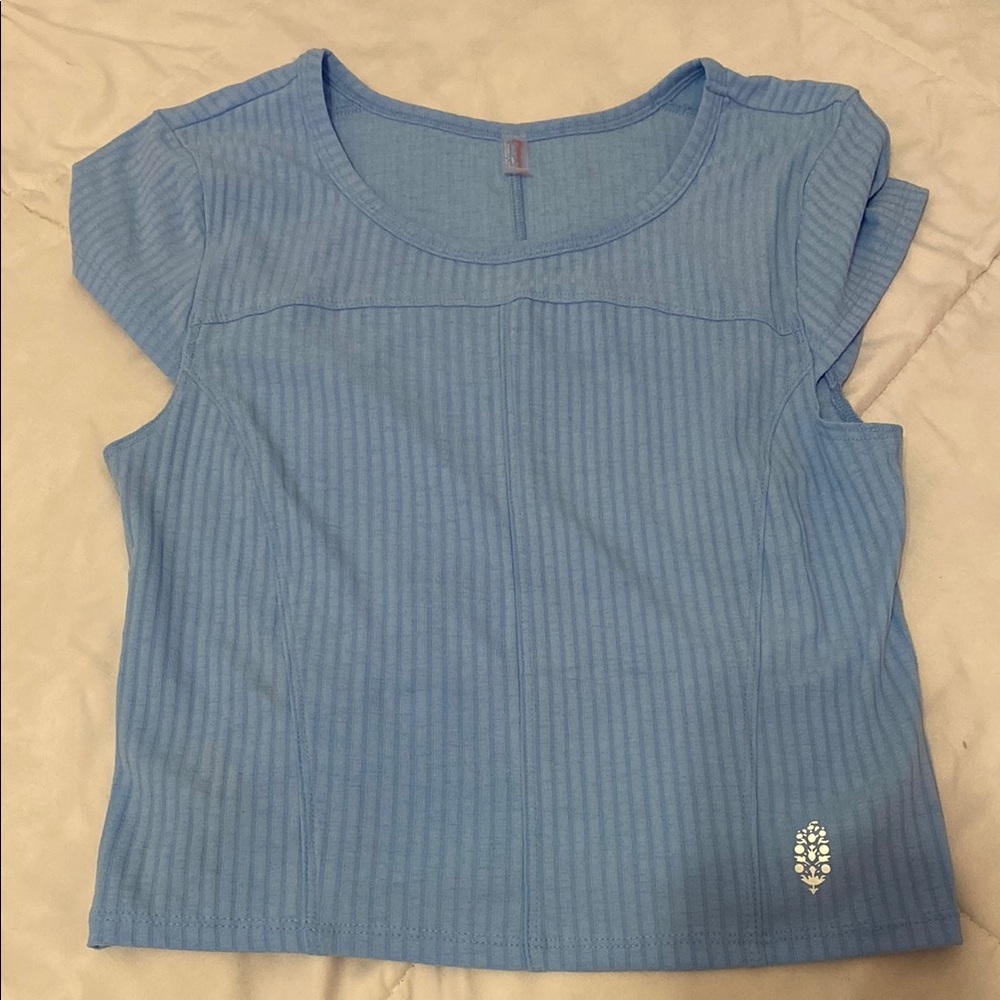 Blue Ribbed Free People Crop Top